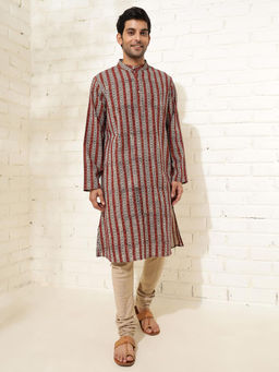 Fabindia - Men Red Mandarin Collar Long Sleeves Kurta