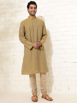 Fabindia - Men Mustard Mandarin Collar Long Sleeves Kurta