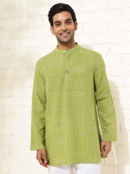 Fabindia - Men Green Mandarin Collar Long Sleeves Kurta