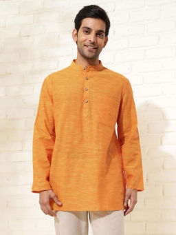 Fabindia - Men Mustard Mandarin Collar Long Sleeves Kurta