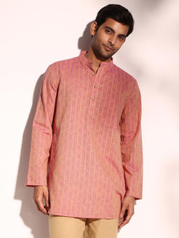 Fabindia - Men Pink Mandarin Collar Long Sleeves Kurta
