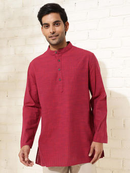 Fabindia - Men Magenta Mandarin Collar Long Sleeves Kurta