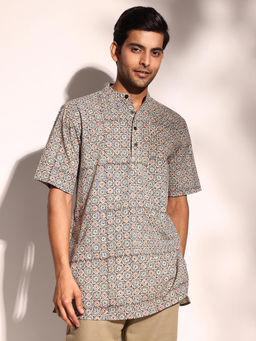 Fabindia - Men Multi Mandarin Collar Short Sleeves Kurta