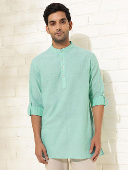 Fabindia - Men Green Mandarin Collar Long Sleeves Kurta
