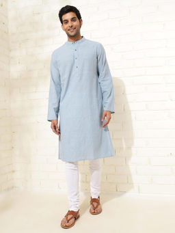 Fabindia - Men Blue Mandarin Collar Long Sleeves Kurta