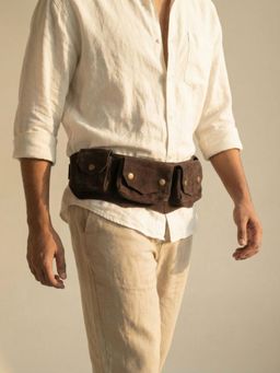 Ya Qalbi - Leather Pocket Belt Bag - Brown