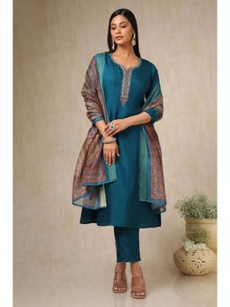 Soch - Womens Teal Embellished Kurta & Pant with Dupatta (Set of 3)