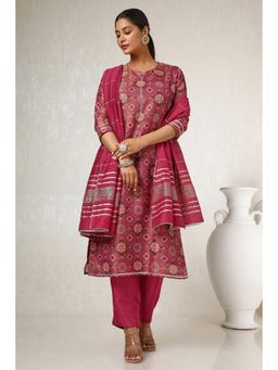 Soch - Womens Pink Tissue Floral Kurta & Pant with Dupatta (Set of 3)