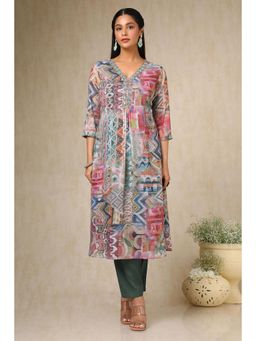 Soch - Womens Multi-Color Georgette Blend Abstract Print Kurta & Pant (Set of 2)