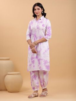 Janasya - Women White Pure Cotton Tie and Dye Kurta & Pant (Set of 2)