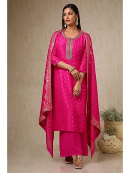 Soch - Womens Fuchsia Silk Blend Zari Kurta & Palazzo with Dupatta (Set of 3)