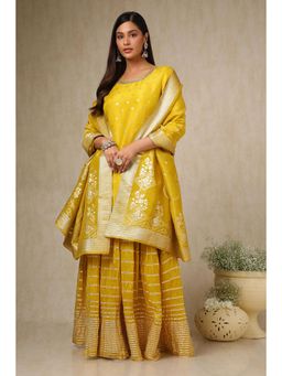 Soch - Womens Mustard Zari Woven Kurta & Skirt with Dupatta (Set of 3)
