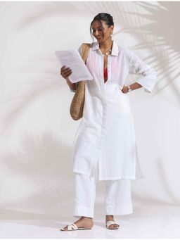 trueBrowns - White Check Cotton Kurta & Pant (Set of 2)