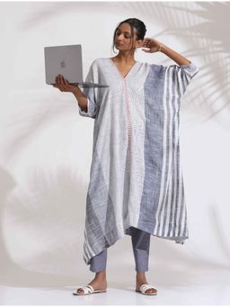 trueBrowns - Off-White Cotton Stripe Kaftan & Pant (Set of 2)