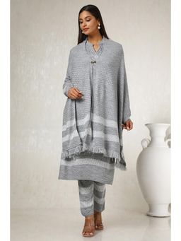 Soch - Womens Grey Acrylic Woven Kurta & Pant with Dupatta (Set of 3)
