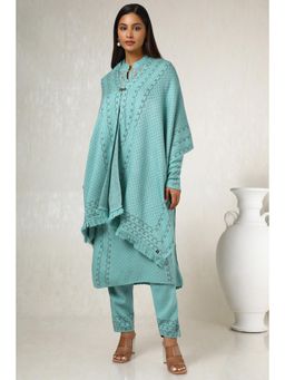 Soch - Womens Blue Acrylic Woven Kurta & Pant with Dupatta (Set of 3)