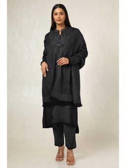 Soch - Womens Black Acrylic Threadwork Kurta & Pant with Shawl (Set of 3)