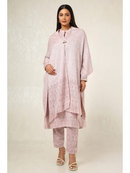Soch - Womens Pink Acrylic Threadwork Kurta & Pant with Shawl (Set of 3)
