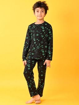 ANTHRILO - Black Printed Top and Pyjama (Set of 2)