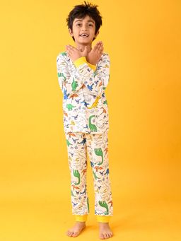 ANTHRILO - Off White Printed Top and Pyjama (Set of 2)