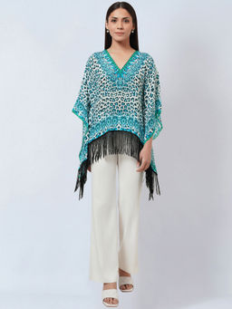First Resort by Ramola Bachchan - Blue Animal Print Kaftan Style Top