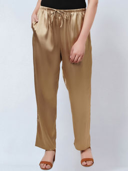 First Resort by Ramola Bachchan - Gold Satin Straight Pant