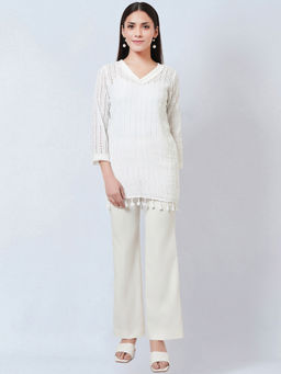 First Resort by Ramola Bachchan - White Eyelet Top