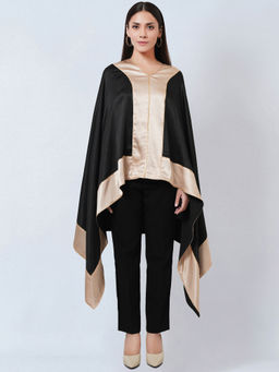 First Resort by Ramola Bachchan - Black Satin Asymmetrical Top with Gold Border