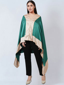 First Resort by Ramola Bachchan - Forest Green Asymmetrical Top with Gold Border