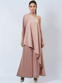First Resort by Ramola Bachchan - Powder Pink One Shoulder Asymmetric Top