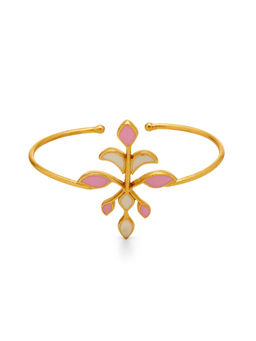 Dhwani Bansal - Striking Iri Cuff In 22K Gold Plated Brass With Light Pink And White Enamel