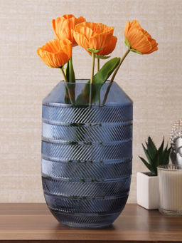 HomeTown - Belize Glass Modern Vase in Blue Colour