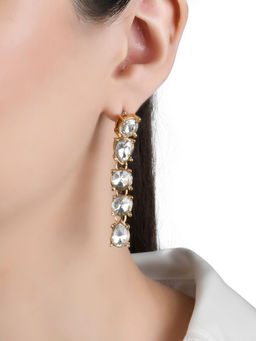 Lilly & Sparkle - Gold Toned White Stone Studded Statement Dangler Earrings