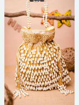 NR by Nidhi Rathi - Embellished Cream Batuas And Potlis