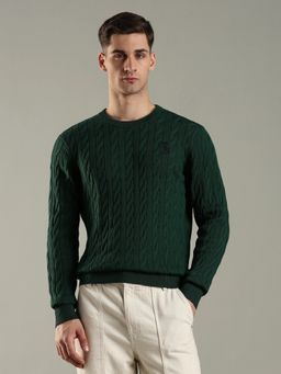 Tommy Hilfiger - Green Self-Design Regular Fit Cotton Sweater