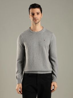 Tommy Hilfiger - Grey Solid Regular Fit Cotton Sweater