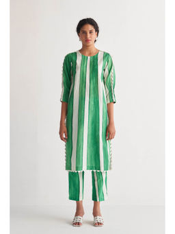 Shivani Bhargava - Green & White Streak Co-Ord (Set of 2)