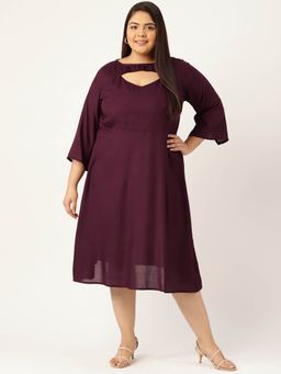 theRebelinme - Womens Purple Solid Color A-line Midi Dress