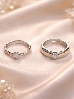Accessher - Adjustable Silver Heart Ad Couple Rings (Pack Of 2)