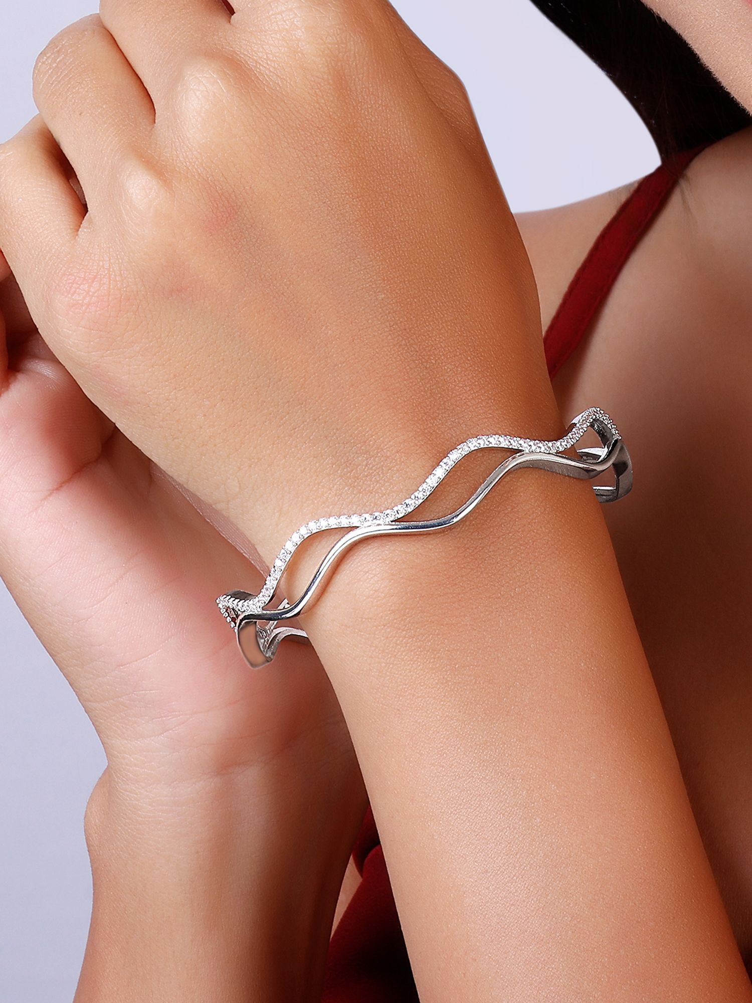 Buy Giva Sterling Silver Shiny Wave Bangle For Women Online