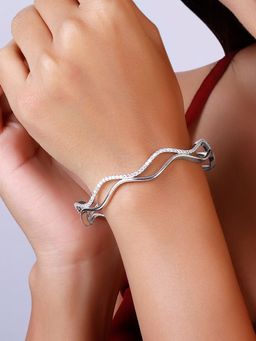 GIVA - Sterling Silver Shiny Wave Bangle For Women