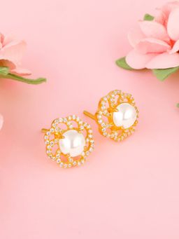 GIVA - Sterling Silver Golden Pearl Of Bloom Earrings For Women