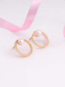 GIVA - Sterling Silver Golden Stylish Enamel & Pearl Earrings For Women