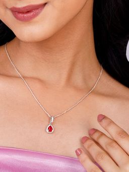 GIVA - Sterling Silver Radiant Ruby Pendant With Link Chain For Women