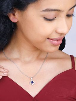 GIVA - Sterling Silver Oceanic Square Pendant With Chain For Women