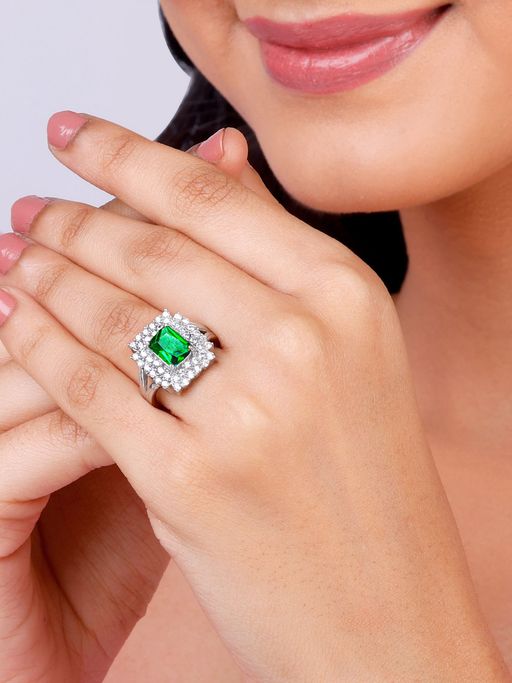 GIVA Sterling Silver Emerald Elite Ring For Women
