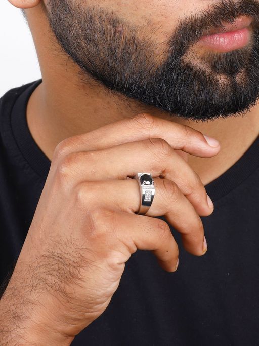 Hand Armani Rings Mens EMPORIO ARMANI Sterling Black Ring With