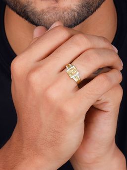 GIVA - Sterling Silver And Golden Graceful Om Ring for Men