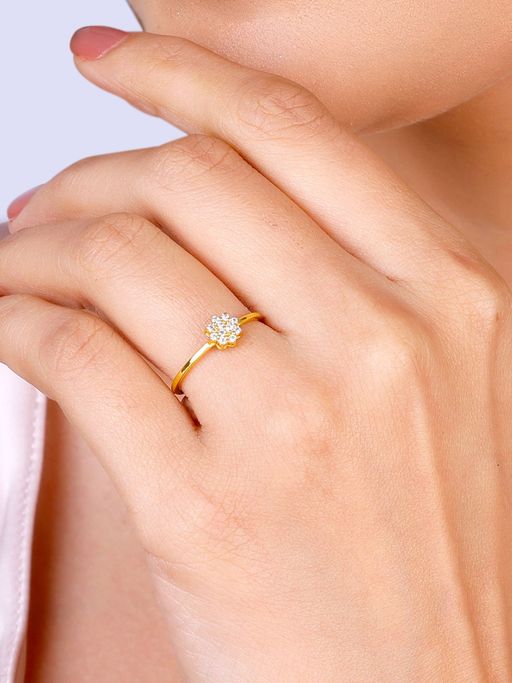 GIVA Sterling Silver Golden Minimal Floral Ring For Women