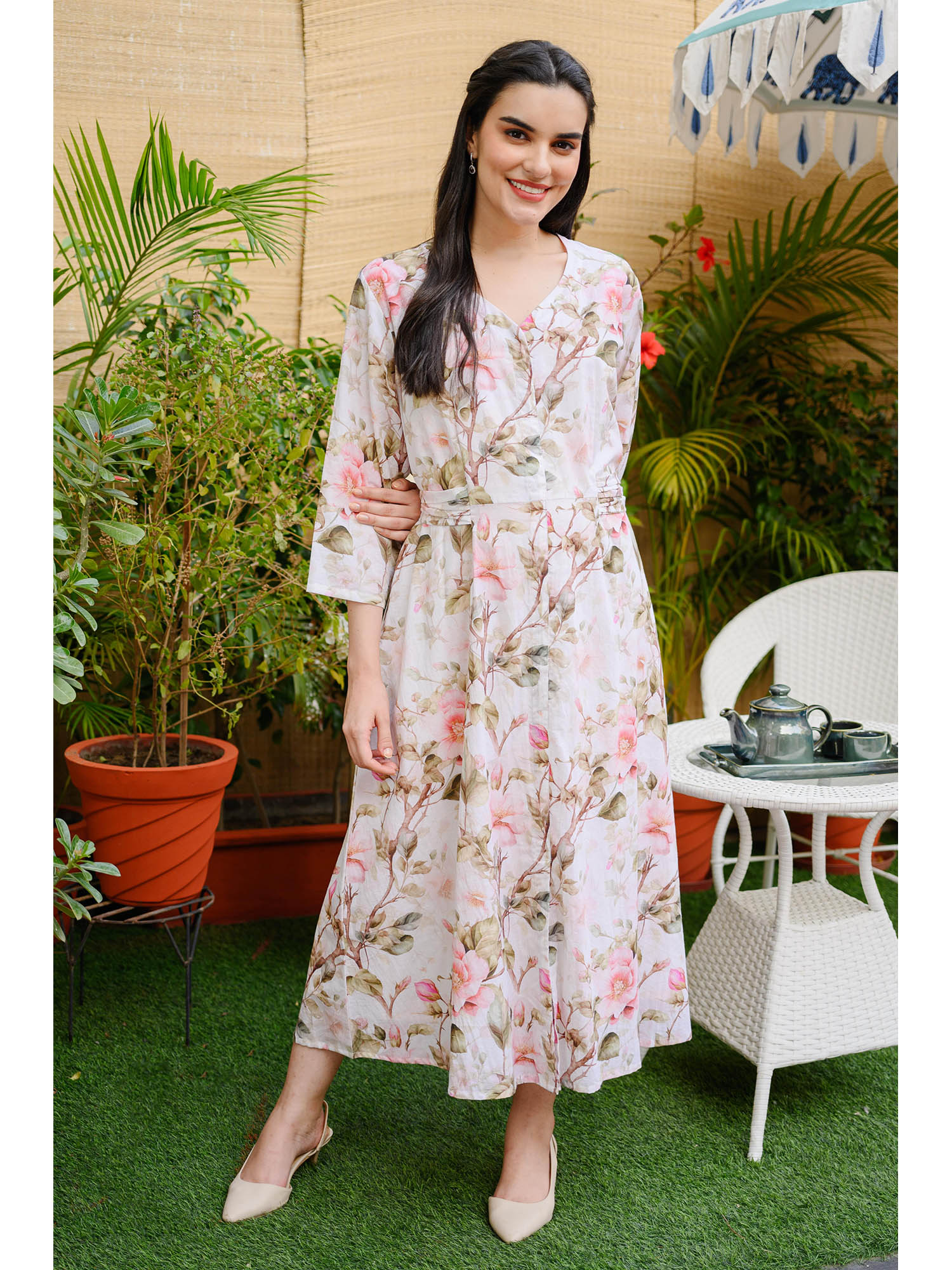 Buy Rhapsody Jaipur Multi Colour Printed Blume Midi Dress (XS) Online